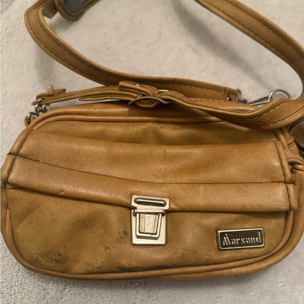 Marsand‎ Vintage Small Leather Camera Bag Tan Crossbody Wristlet USA